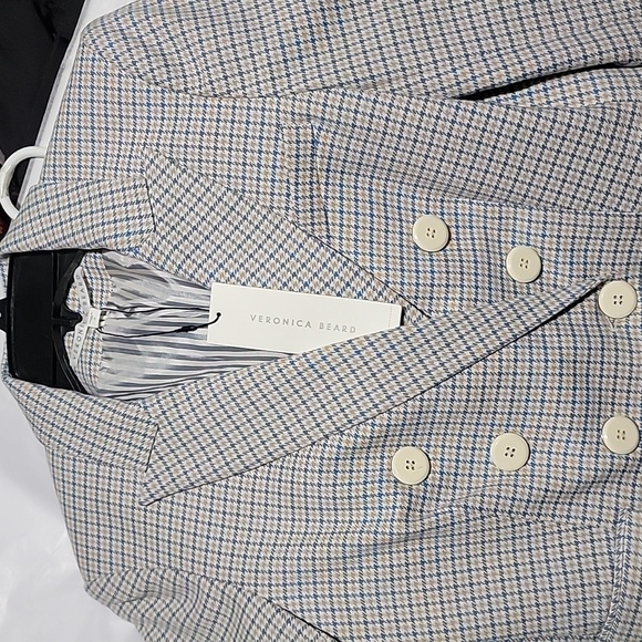 Nwt Veronica Beard Empire Dickey Jacket Blazer Plaid Houndstooth Blue Tan - Picture 3 of 10